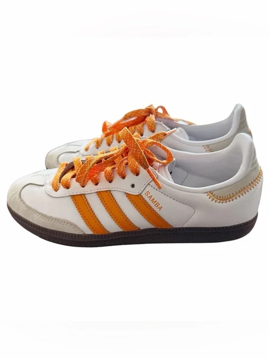 Adidas Samba Women’s White Equipment Orange Sneakers Size 6.5 - Picture 3 of 5